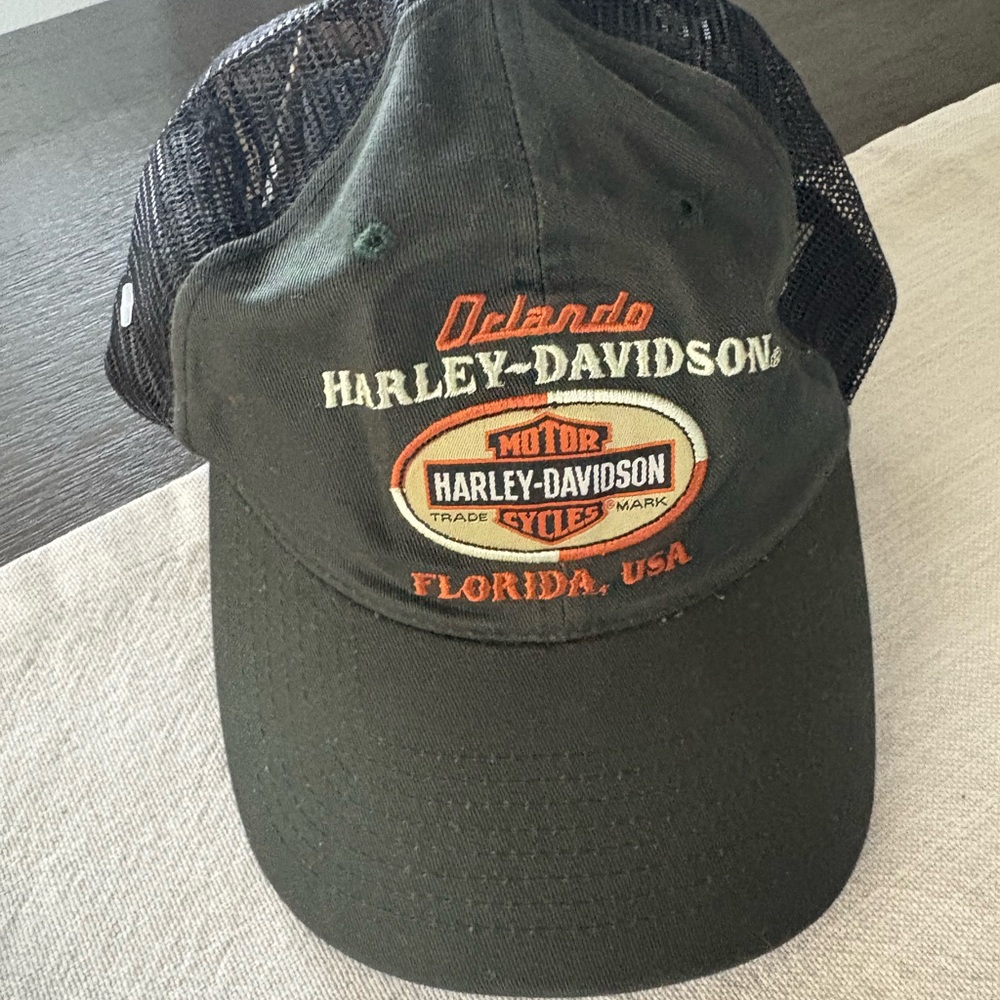 Harley-Davidson Black Cap with Orange and White Logo - Orlando Florida